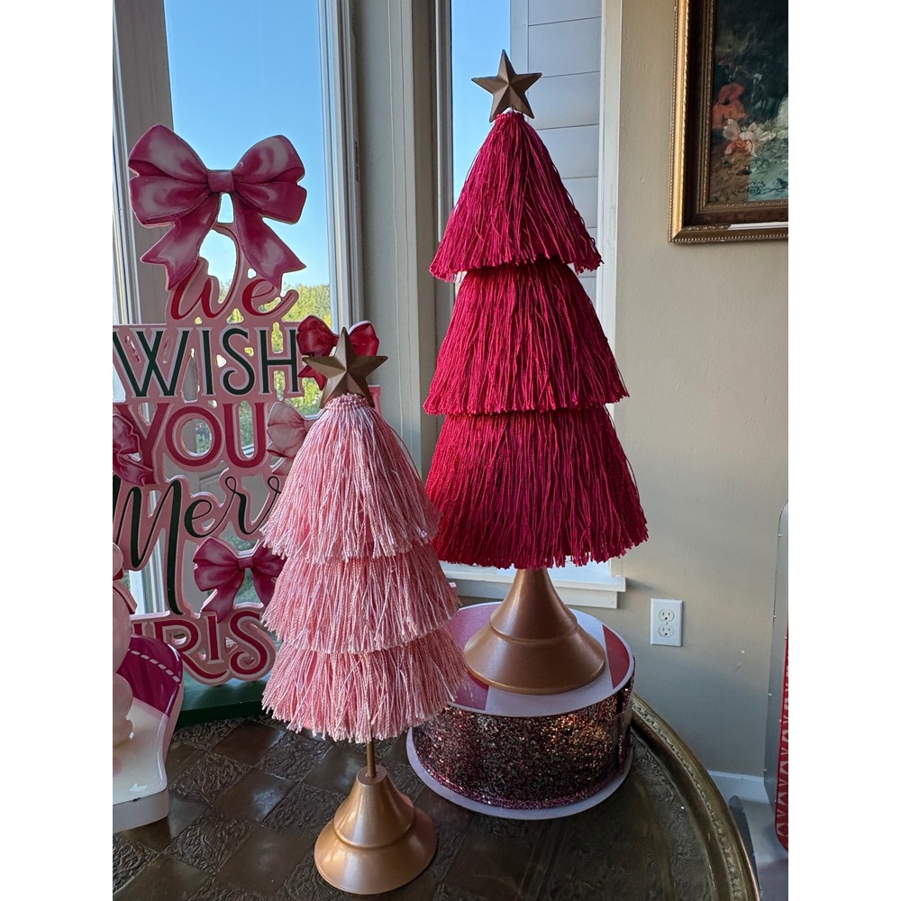 Pink Christmas Decor Bundle Coquette Bottle Brush Trees Merry Bright Peppermint - Picture 3 of 9